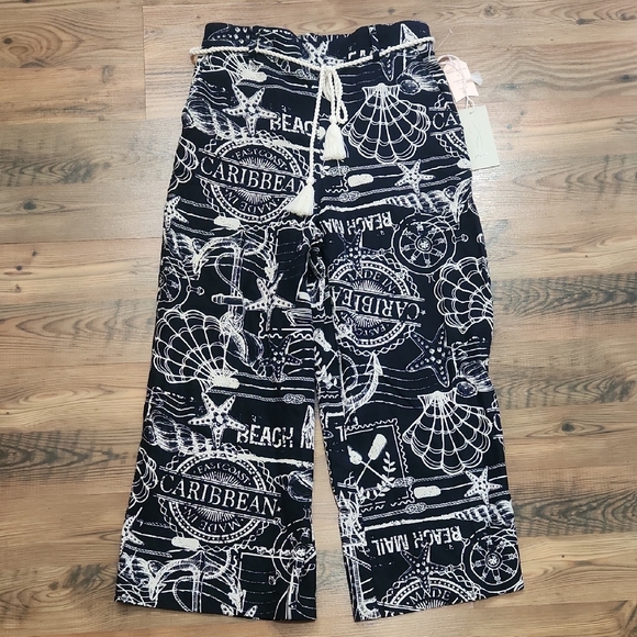 Joie Pants - NEW Joie Linen Blend Wide Leg Nautical Coastal Beach Cropped‎ Pant Size Small